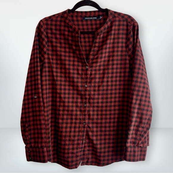 Calvin Klein Jeans Tops - Calvin Klein Jeans Red and Black Plaid Button Down, size L